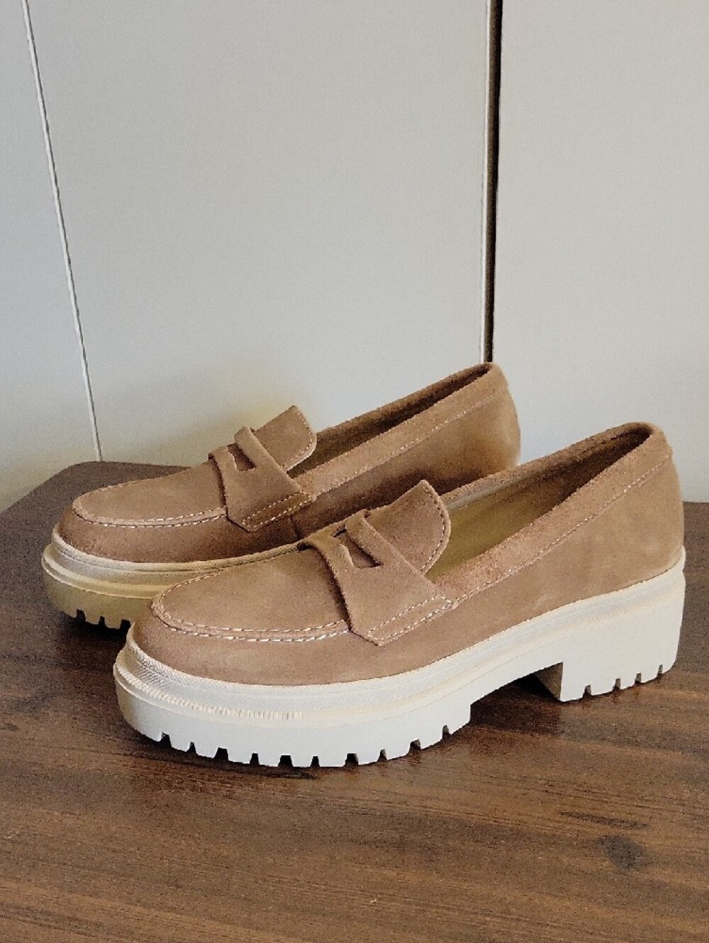 Latina Suede Penny Loafers in Taupe - Picture 2 of 5